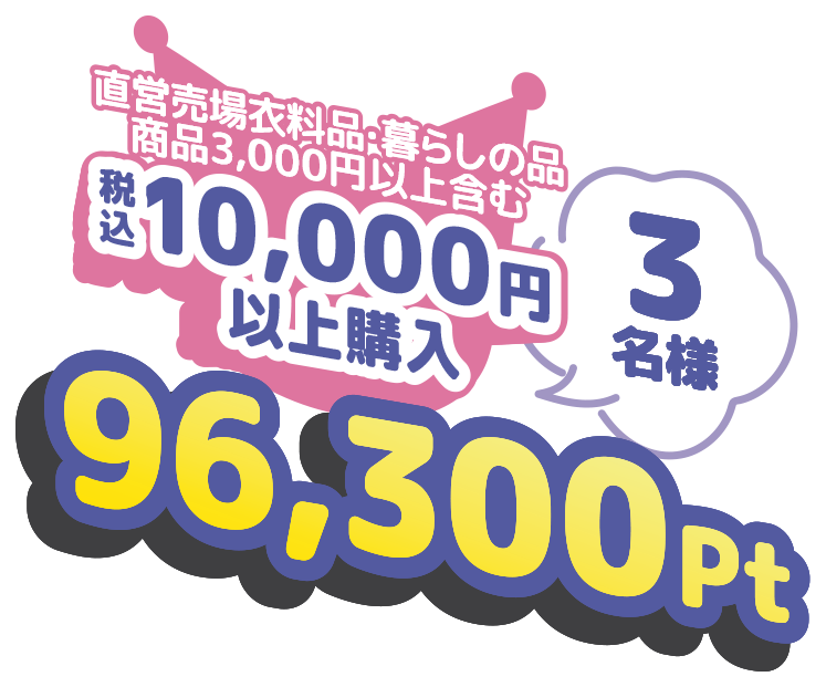 税込10,000円以上購入 3名様 96,300Pt