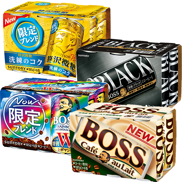 サントリー ボス贅沢微糖6缶・ボス無糖ブラック6缶・ボスレインボｰマウンテン6缶・ボスカフェオレ6缶